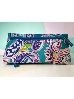 Vera Bradley Colorful Paisley Print Zippered Pencil / Makeup Pouch With Keyring